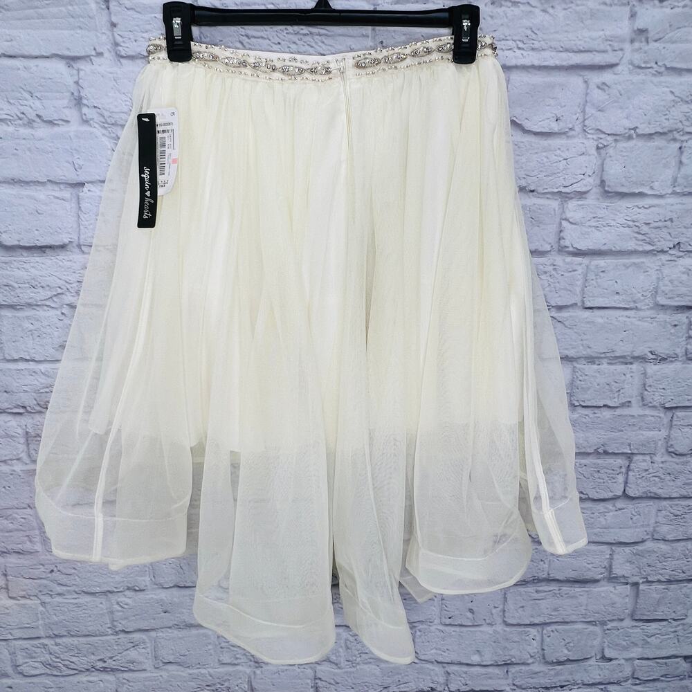 Sequin Hearts Juniors High Low Tulle Skirt Ivory White Layered Mini New Size 13 - Picture 6 of 9